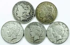*MIXED DATE MORGAN & PEACE DOLLAR LOT* *5 TOTAL COINS* NR #G4224