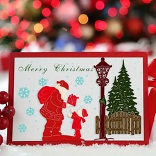 Stanzschablone Santa Claus mit Baum und Laterne, Größe 13,1 cm x 11,8 cm (1002)