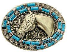 Southwest Cowboy Style Horse Turquoise Colored Beaded Belt Buckle