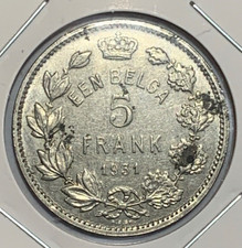 1931 Belgium 1 Belga / 5 Francs - Albert I Coin