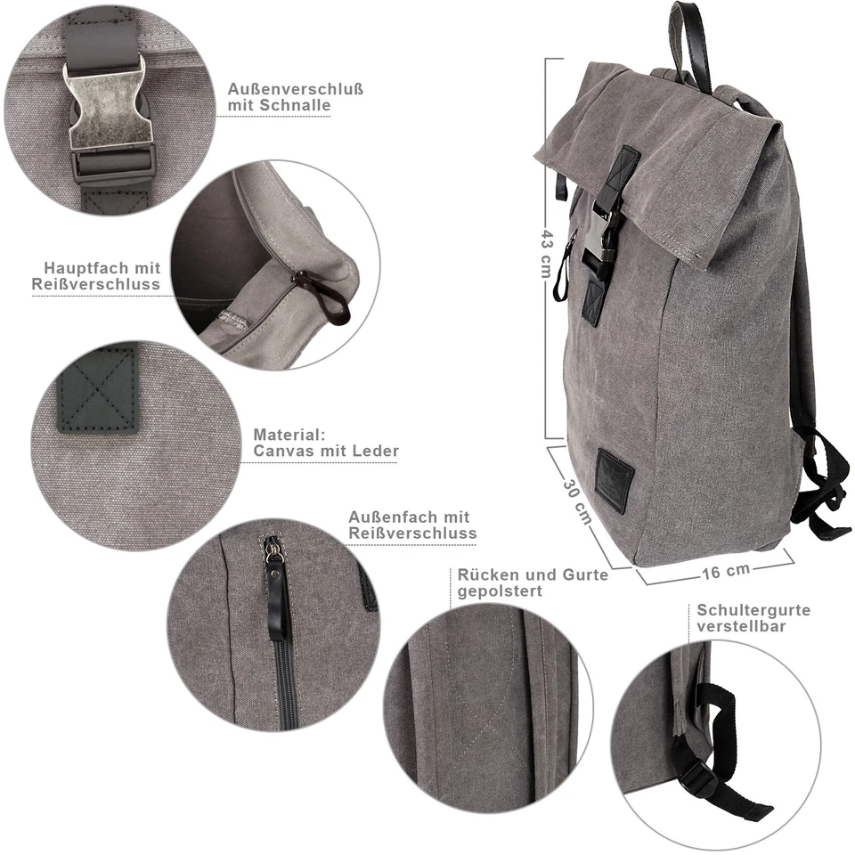 Kurierrucksack aus Canvas Großer Rucksack mit Laptopfach Fahrradrucksack vintage - Bild 3 von 4