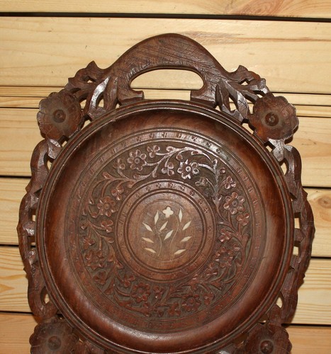 Vintage hand carved wood ornate floral serving tray - Picture 4 of 7