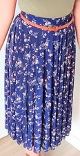 Navy Blue Long Floral Nylon Spandex Skirt Below The Knee