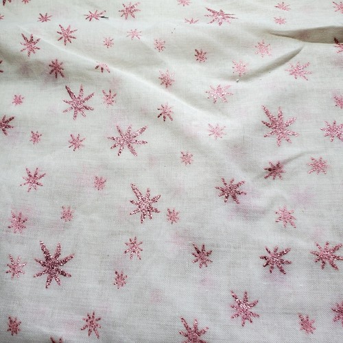 Retro Nähstoff Voile halbtransparent Federn rosa Glitzer Sterne auf weiß Baumwolle - Bild 2 von 8