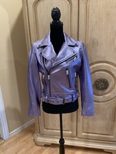 Jocelyn Women's Leather Moto Jacket Metallic Lilac With Chain Size Xs Nwt $650