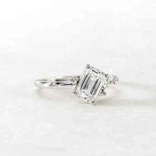 Gold Wedding Ring 14k White Emerald 1.20 Ct  Lab Grown Diamond Sizable