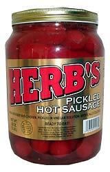Herbs RED HOT Pickled Sausage (Half Gallon. Jar) 20 Count Beef & Chicken No P...