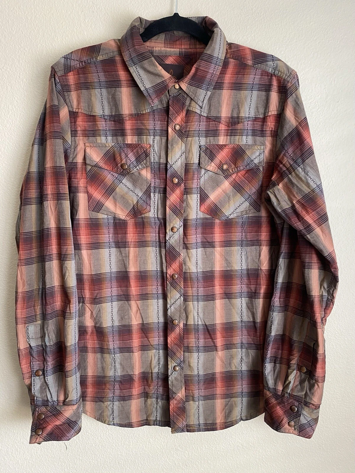 prAna Flannel Shirt Mens Medium Plaid Long Sleeve Pockets Outdoor