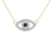 1.00Ct Round Tester Pass Moissanite Evil Eye Pendant 14K Yellow Plated Silver