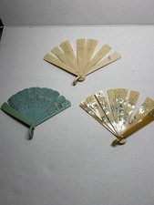 Vintage Celluloid  Plastic Small Hand Fans Lot Of 3 READ