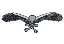 Large Winged Skull Silver Embroidered Iron-on Patch B131