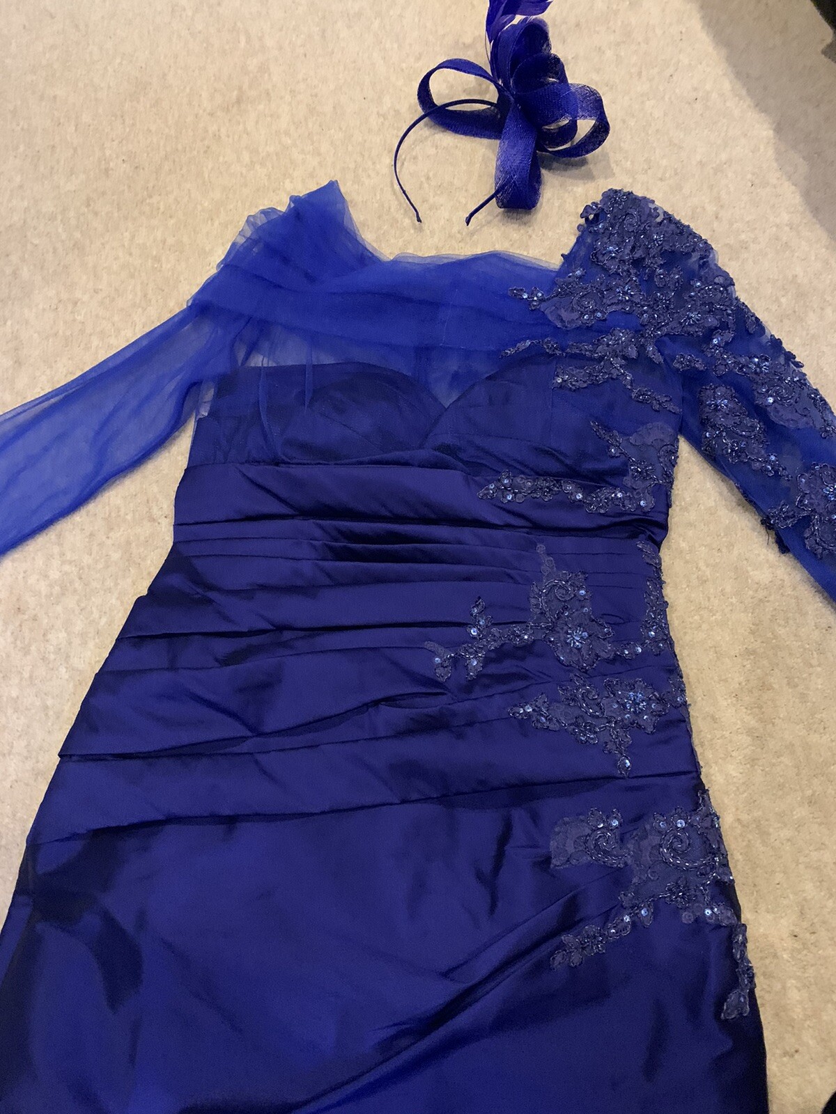 IRRESISTABLE Mother Of The Bride Embroidered Cobalt Blue Dress UK 12