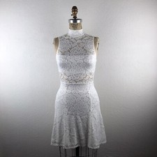 Show Me Your MuMu I XS White Sheer Peek-a-Boo Lace Mock Neck Alexa Skater Dress