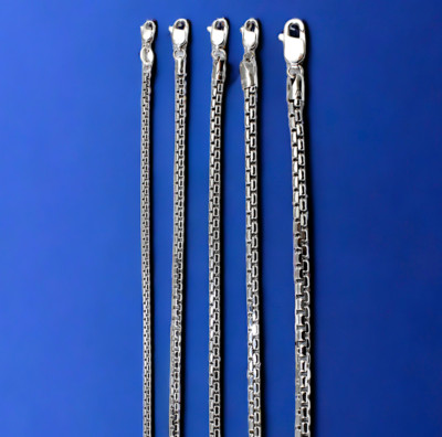 14K White Gold Venetian Round Box Necklace Bracelet Chain Real 7''-30'' 1.5mm-4mm