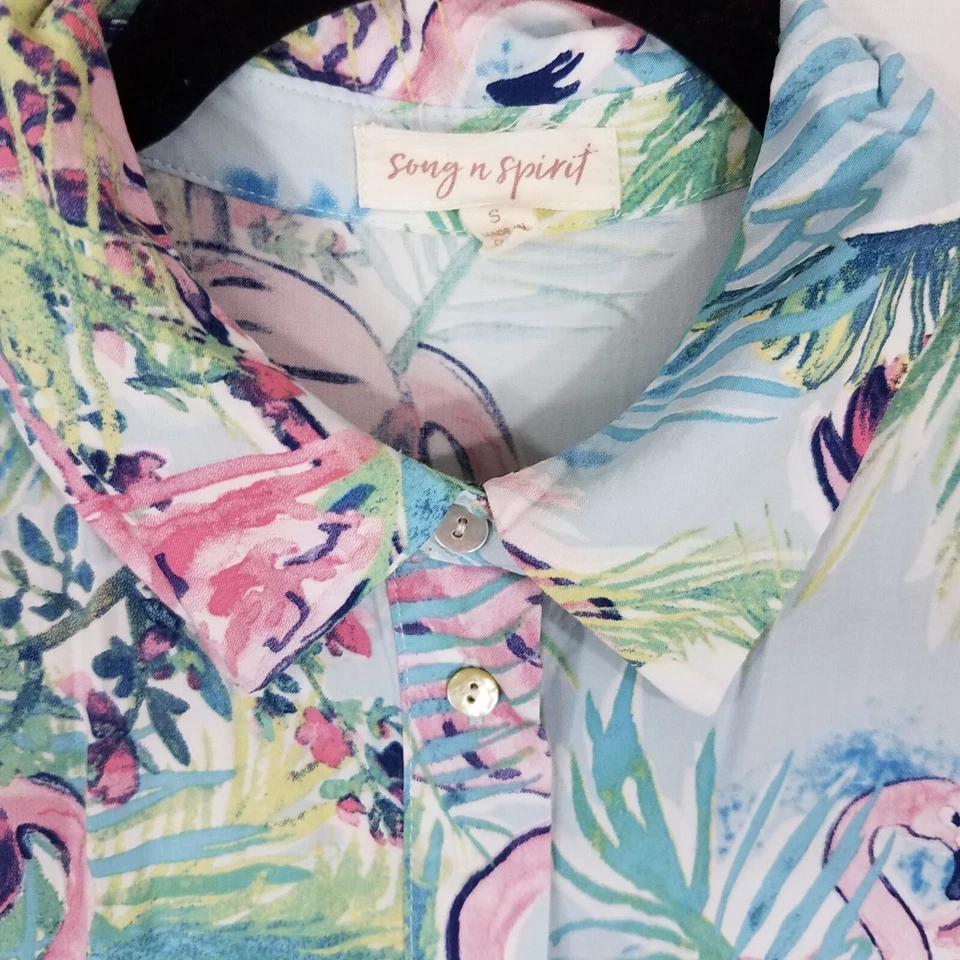 Vestido Camisa Song n Spirit S Flamenco Tropical Colorido Abotonado Línea A Acampanado Foto 4 de 4