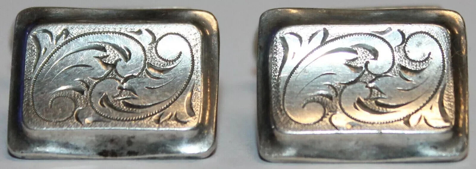 C0631-Solid 835 Silver Cufflinks Engraved Art Dec… - image 1