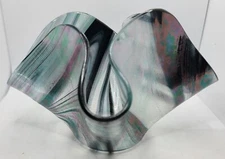Handcrafted Handkerchief Irredescent Glass Bowl Signed Salli Alaska 4x7"