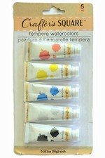 Crafter's Square 5 Tempera Watercolors Tubes .352 oz Each RD, YW, BLU, GRY, BL