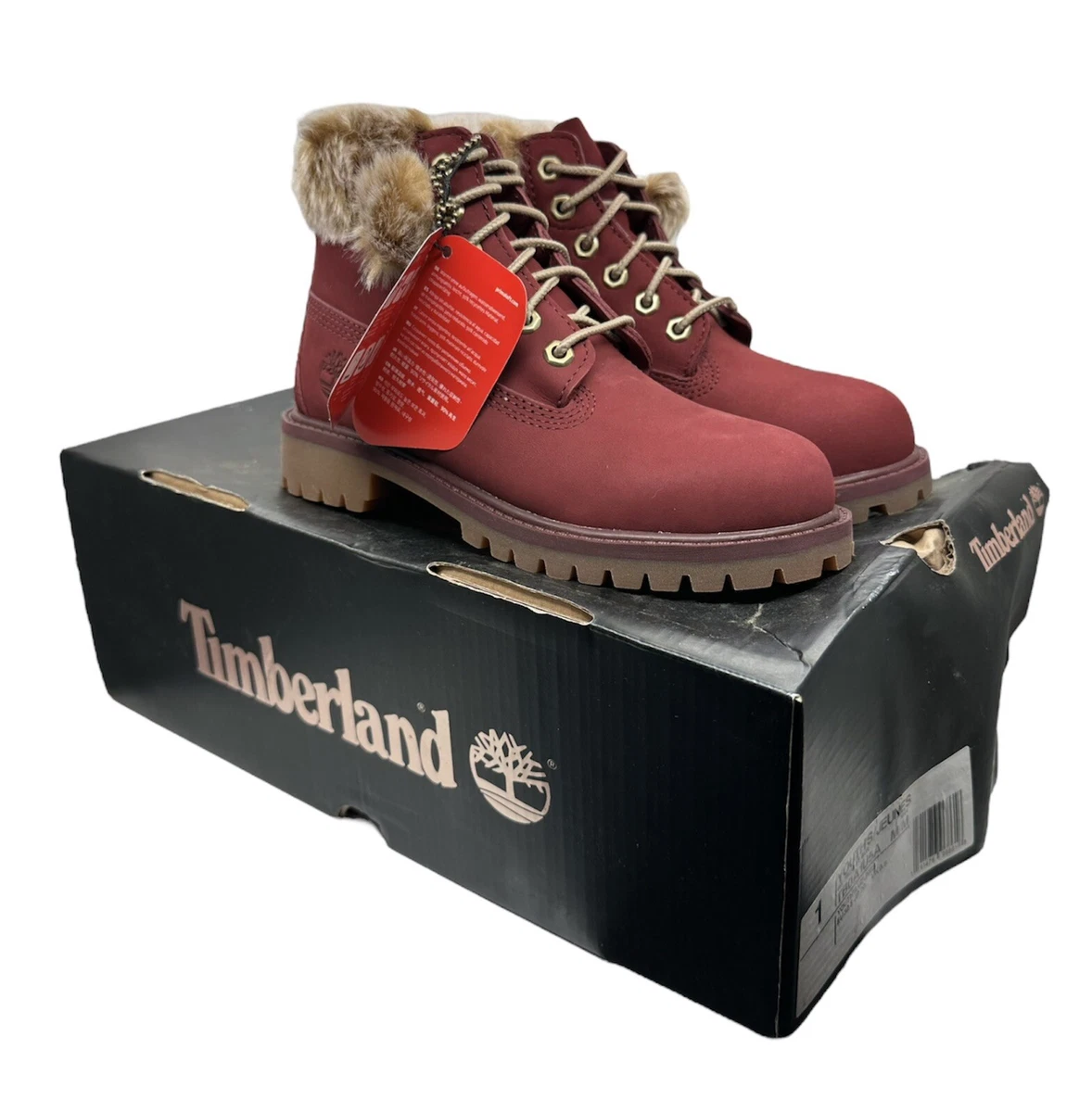 Burgundy timberlands with fur cheap