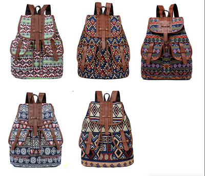 Women Unisex Tribal Geometric Large Canvas Shoulder Bag Backpack Travel bag