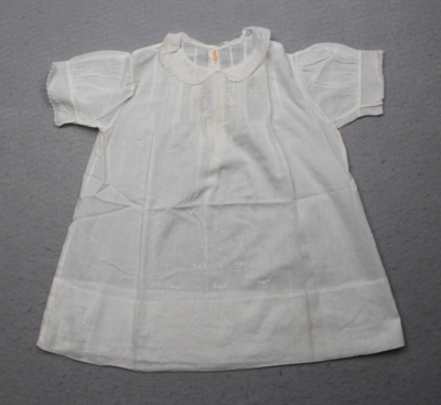 Vintage Handmade Dress Baby Girl White Cotton Sheer Short Sleeve