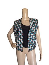 Vintage Woven Patchwork Open Front Vest Eclectic Handmade Artisan