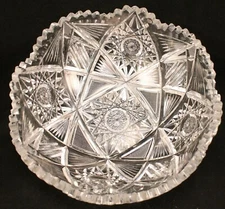 Antique American Brilliant Deep Cut Crystal Scalloped Edge Bowl 9"