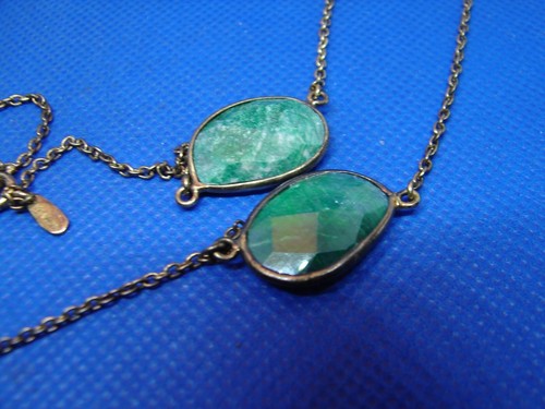 STERLING SILVER RCI INDIA MOUNTD GREEN STONE GOLD COLOR NECKLACE 24" LONG 925 ! - Picture 4 of 4