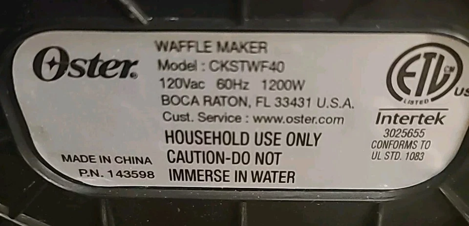 Oster Household 4 Slice Waffle Maker ~ Non-Stick Surface ~ Model CKSTWF40 - Image 3 of 3