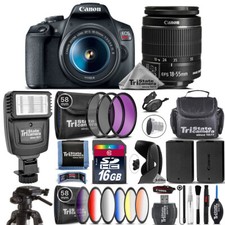 Canon EOS Rebel T7 DSLR Camera 18-55mm Lens Slave Flash 9PC Filter Kit
