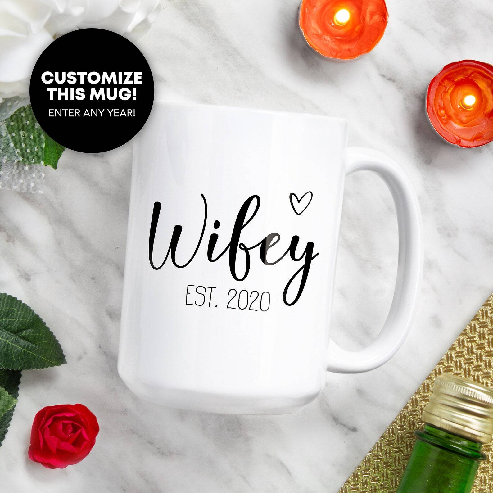 Custom Year Wifey Est Coffee Mug Personalized Year Mug Anniversary Gift For Wife