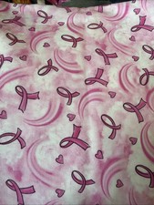 BOUFFANT STYLE SURGICAL Scrub Hat Pink Ribbons Awareness Pink Ribbons   on Pink