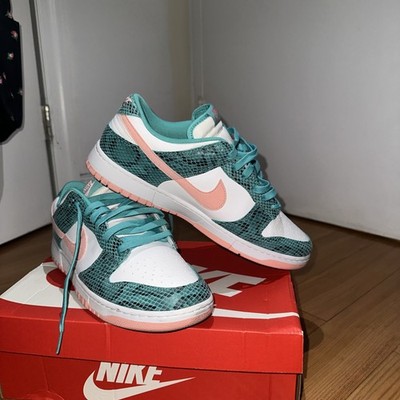 Nike Dunk Low Teal Pink White Snakeskin Men's Athletic Sneakers Lace Up