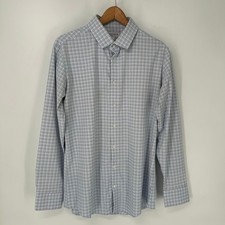 Mizzen Main Shirt Mens Medium Blue Plaid Trim Fit Leeward Performance Button Up