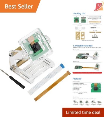 5MP Raspberry Pi Camera 62°FOV 1080P/720P Adjustable Holder Ribbon Cable