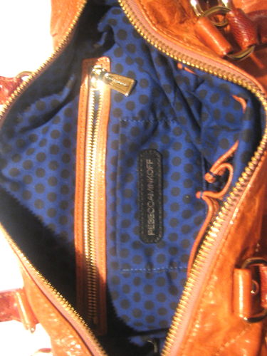 REBECCA MINKOFF CAMEL/BROWN SATCHEL HANDLE + CROSSBODY LEATHER BAG GOLD ZIPPERS - Picture 8 of 10