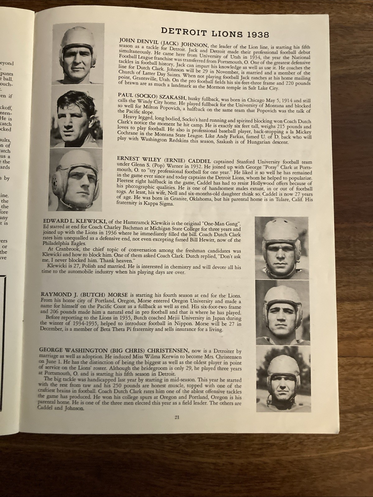 1938 DETROIT LIONS vs. WASHINGTON REDSKINS FOOTBALL PROGRAM/“DUTCH” CLARK!!!