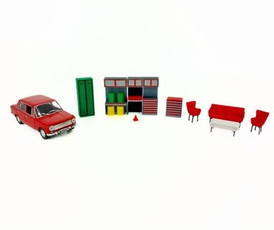 Garagenmöbel-Set im Maßstab 1:43 - detailliertes Werkstatt- & Autoservice-Zubehör