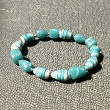 Blue Round Bead Beaded Stretch Bracelet No Clasp Sizable Mixed Shape Stones