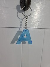Initial New Block Letter A Resin Blue W Sparkle Key Chain