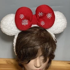 Tokyo Disney Resort Minnie Mouse Plush White Headband Festive Winter Red Bow