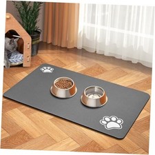 Pet Feeding Mat-Absorbent Dog Mat for Food and Water Bowl-Dog 12"x19" Dark Grey