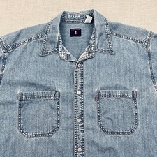 Vintage Levis Shirt Mens Large Blue Denim Metal Button Up Western Cowboy