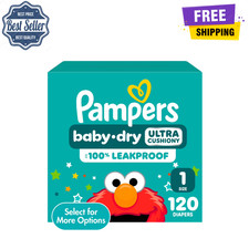 Pampers Baby-Dry Diapers Size 1, 120 Count, 12H Leak Protection, Hypoallergenic