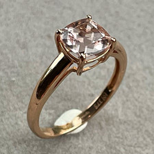 9ct rose gold cushion cut Morganite solitaire ring. size N1/2 hallmarked