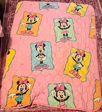 Vintage Disney Minnie Mouse Ballerina Polka Dot Pink Quilted Crib Blanket