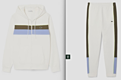 LACOSTE $285 Mens Full Zip Tracksuit Jacket & Jogger Pants White AUTHENTIC NEW