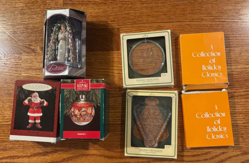 Lot of 7 Ornaments  --4 Hallmark Keepsake & 1 Princess Diana & 2 Other Ornaments