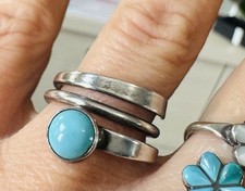 Vintage Mexico Sterling Silver Turquoise Wrap Ring Band Sz 7 Signed C-11