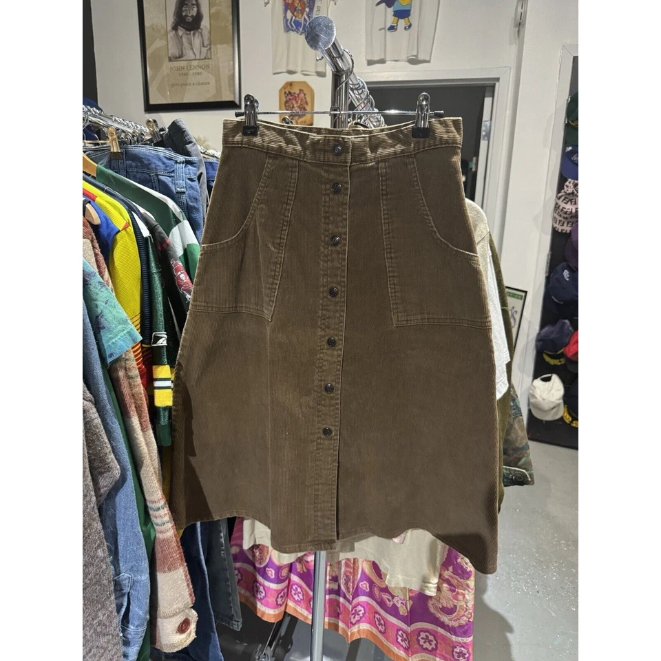 Falda acampanada vintage años 70 Zayre marrón pana cintura alta abotonada talla 10 Foto 2 de 4